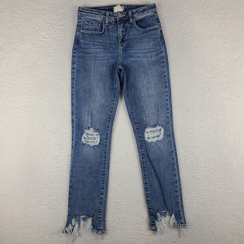 L'AGENCE Jeans Womens 24 Blue High Line Skinny Fray Distress‎ Light Wash Denim